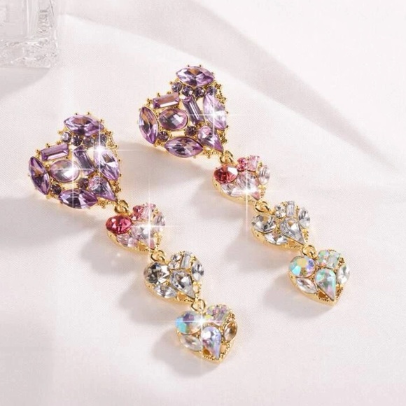 Cubic Zirconia Heart Dangle Earrings - Picture 5 of 6